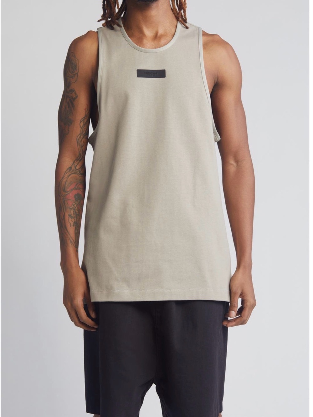 Fear of God Sleeveless Tank in Beige with Black Logo Patch